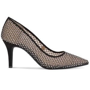 INC Zitah Black Mesh Bling Rhinestone Pointed Toe Heels Pumps Women's 7 WIDE NEW